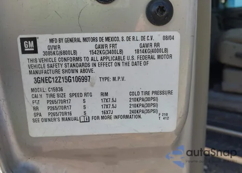 2005 Chevrolet Avalanche Z66 из США, поврежденный, VIN 3GNEC12Z15G106997